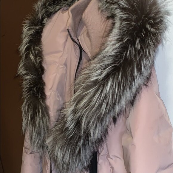 MACKAGE Soft Pink Adali Silver Fox Fur Signature Collar Down Coat - Picture 4 of 12
